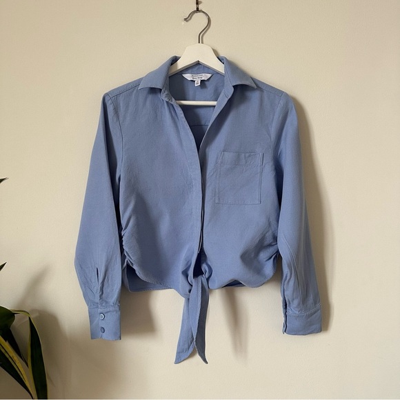 & Other Stories Blue Button Down Tie Waist Shirt Size 0 - Picture 2 of 8